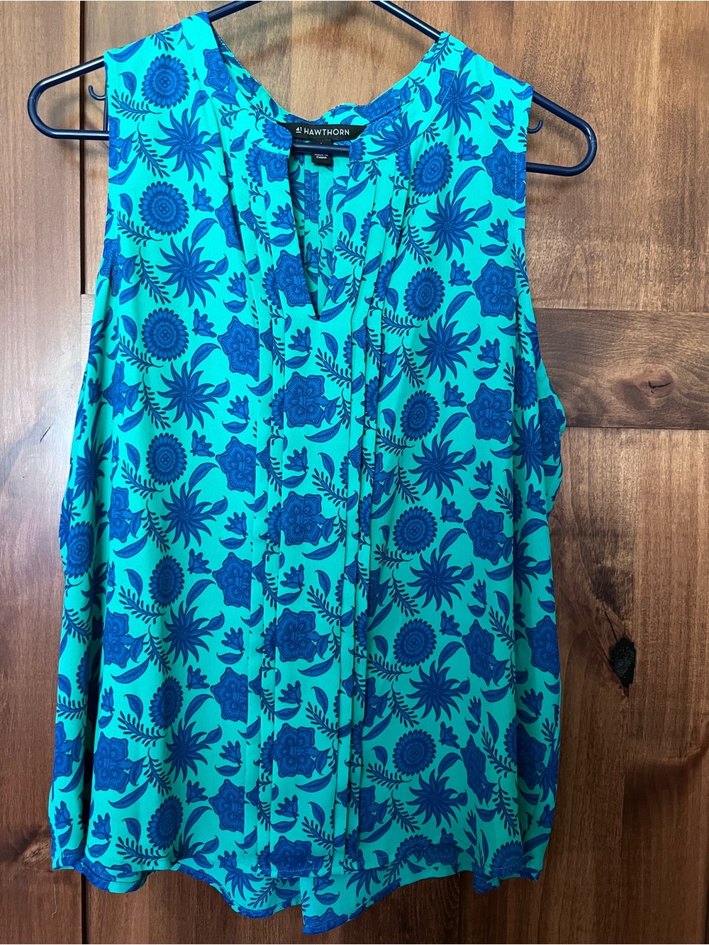 41 Hawthorn Teal and Blue Floral Pleated front/back Sleeveless